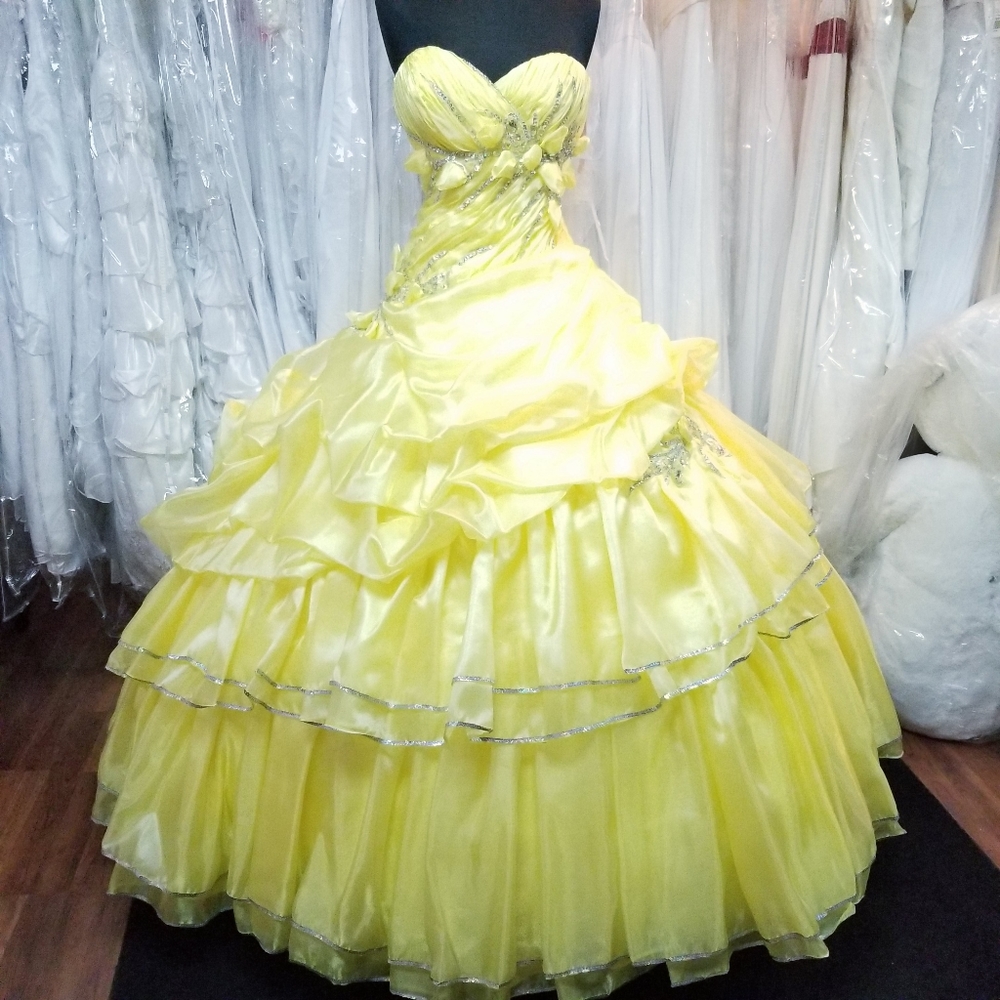 Canary Yellow Floral Ballgown